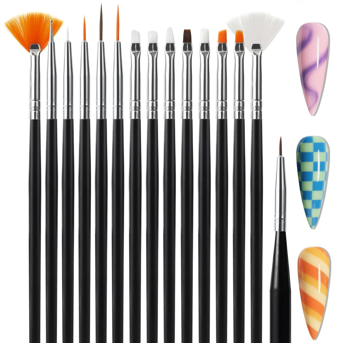 Artdone 15pcs Pink Nail Art Brushes, Nail Art Tool Set, Dotting Tools, Dust Brush,Striping Brushes for Long Lines, Drawing Pen For Gel Polish Design supply