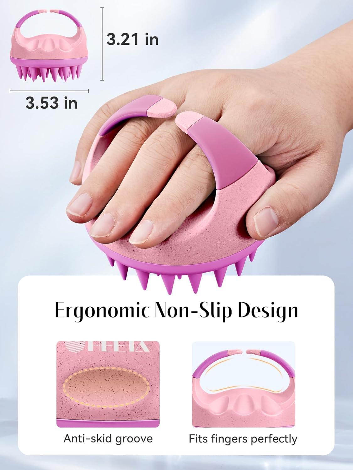 HEETA Scalp Massager with Soft Silicone Bristles for Hair Growth, Dandruff Removal, and Relaxation - Shampoo Brush for Wet or Dry Hair (Coral Pink & Orange)