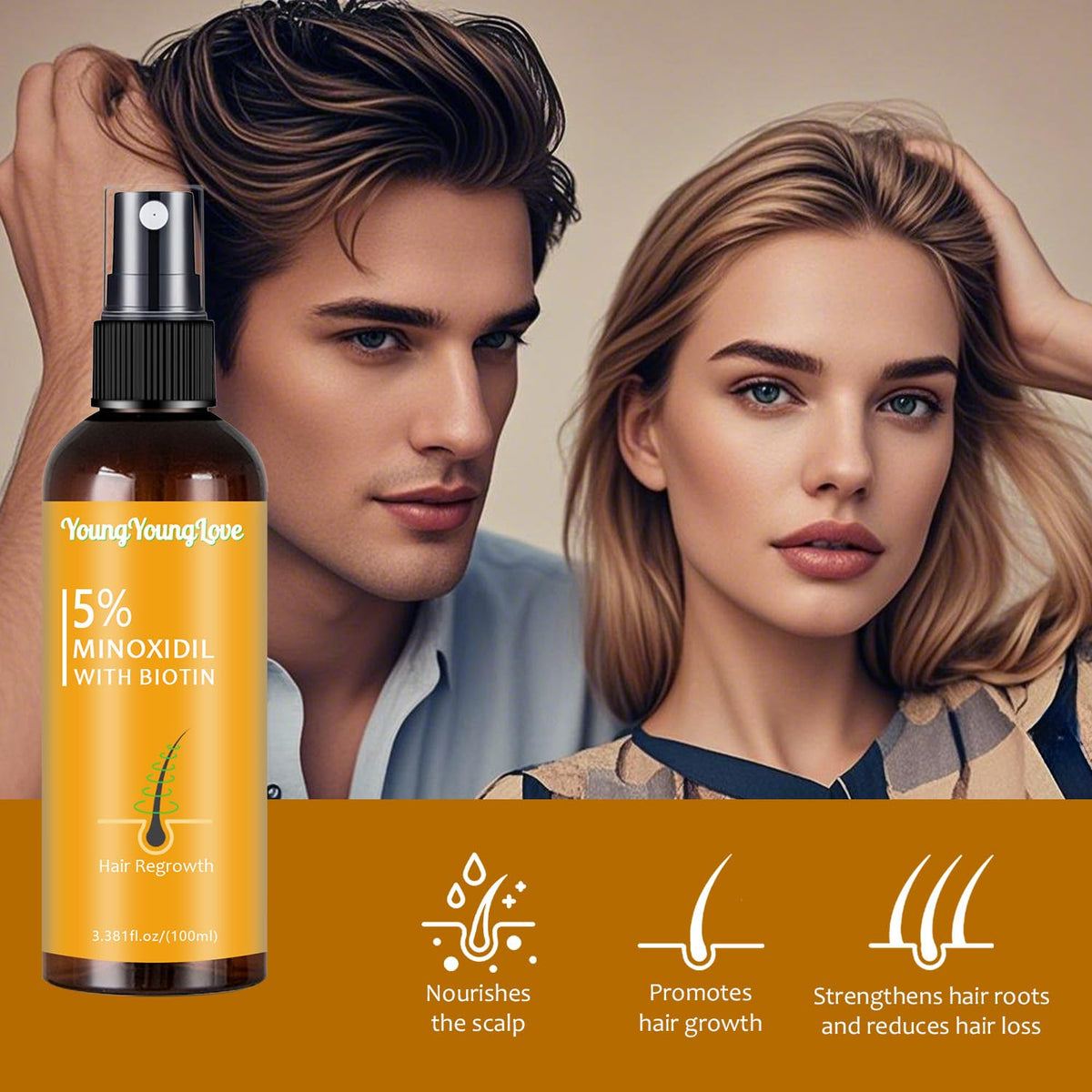 100ml 5% Minoxidil Spray with Biotin - Regrowth Treatment for Men & Women, Promotes Thicker, Stronger, Fuller Hair, Prevents Hair Loss, Minoxidil for Men Hair & Beard, Minoxidil for Women Hair Growth