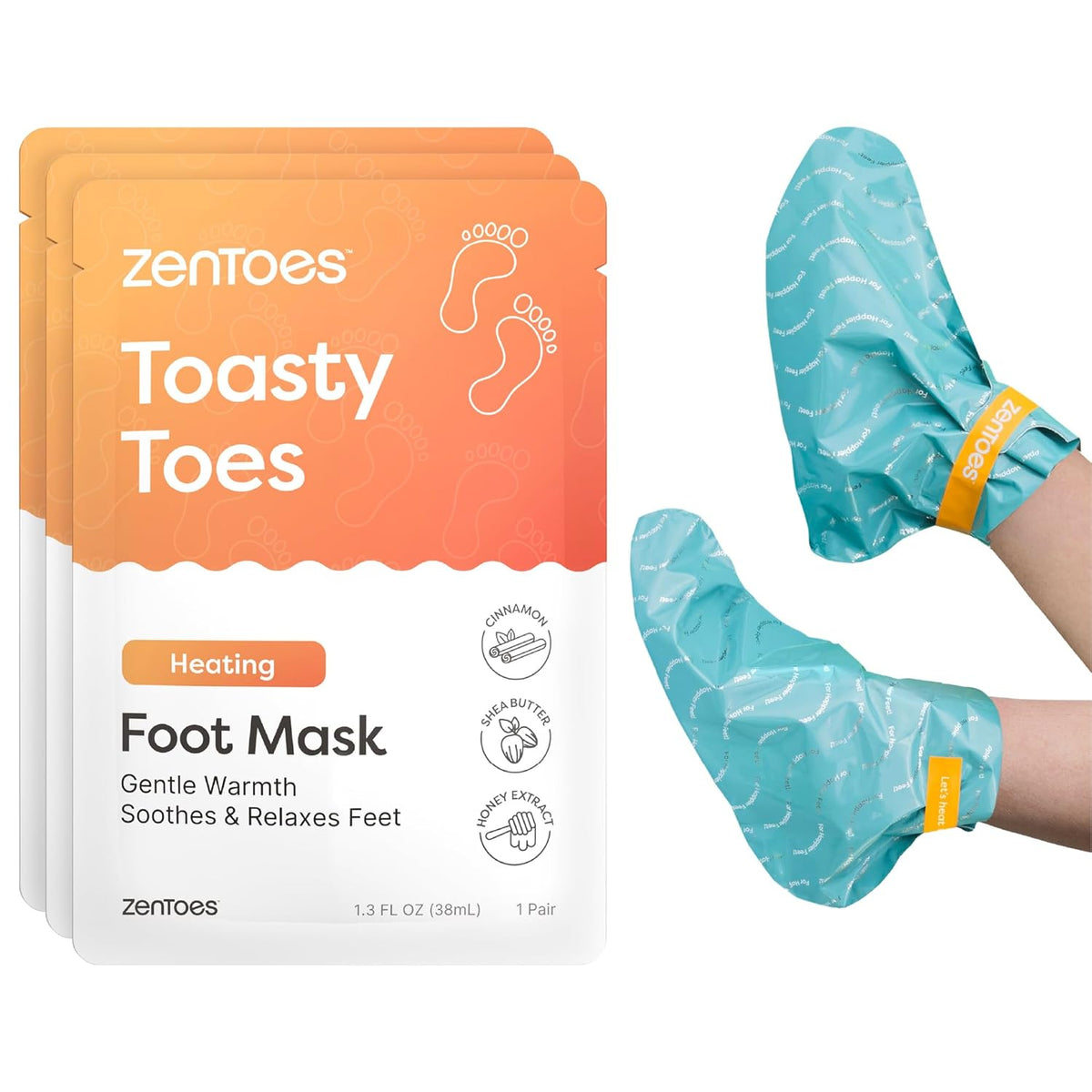ZenToes Heating Foot Mask - Moisturizing Heated Foot Treatment with Cinnamon Oil & Shea Butter for Tired, Overworked Feet - Paraben Free Spa Experience at Home, 3 Pairs