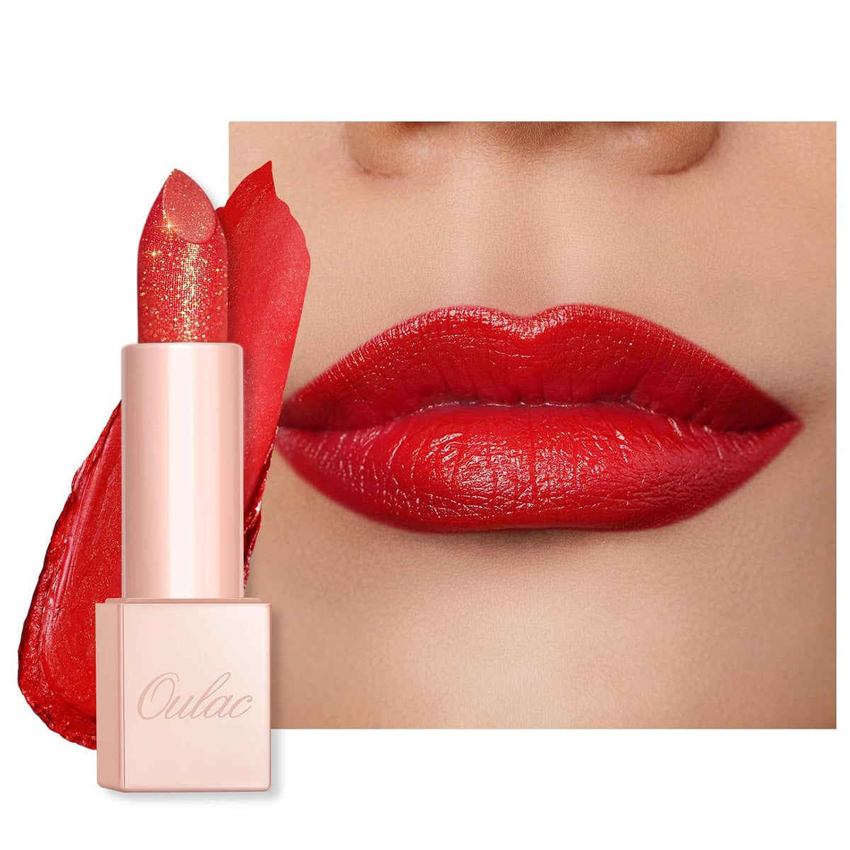 Oulac Moisturizing Coral Red Lipstick - Tinted Lip Balm Infused with Damask Rose Oil Alleviate Lips, Shiny & Lightweight Lip Makeup Vegan & Gluten Free, PG02 Red Coral