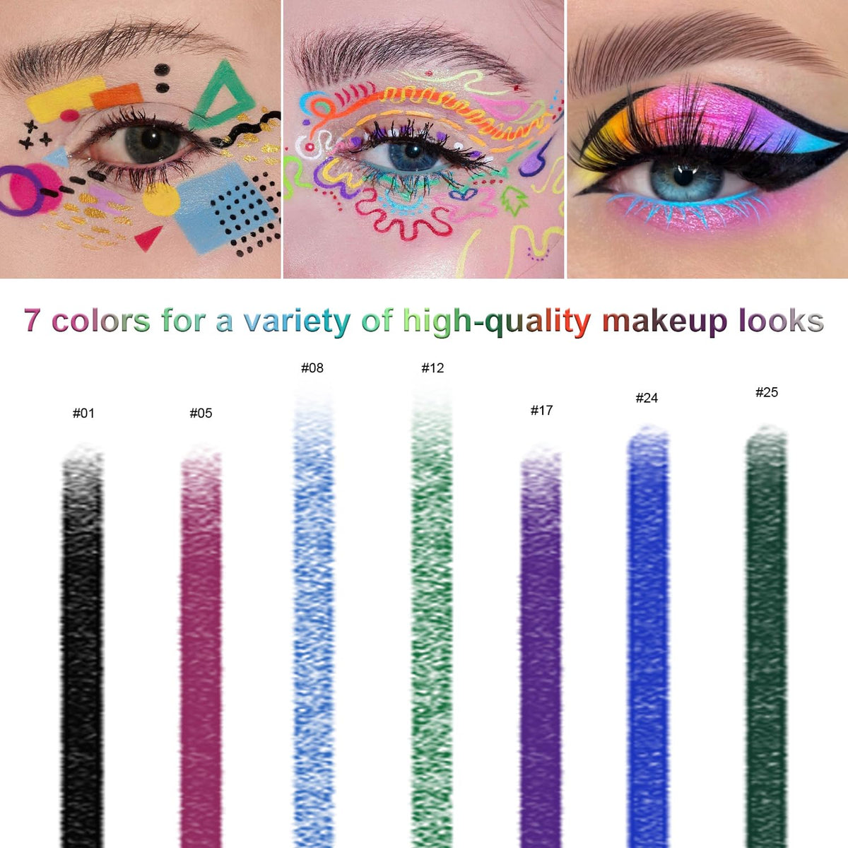 7 Colorful Eyeliner Pen Set, Eye Shadow Pencil, Pearl Eyeliner Kit Metallic Glitter Colored Eye liner for Women Eye&Lip Liner Professional Waterproof Eye Makeup (7PCS D)