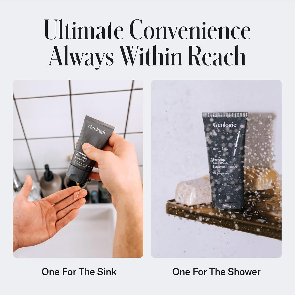 Geologie Daily Face Wash for Sensitive Skin | Fragrance-Free Facial Cleanser for Men & Women | Acne & Oil Control | Non-irritating, Gentle Cleansing & Soothing Face Wash | 2-Pack