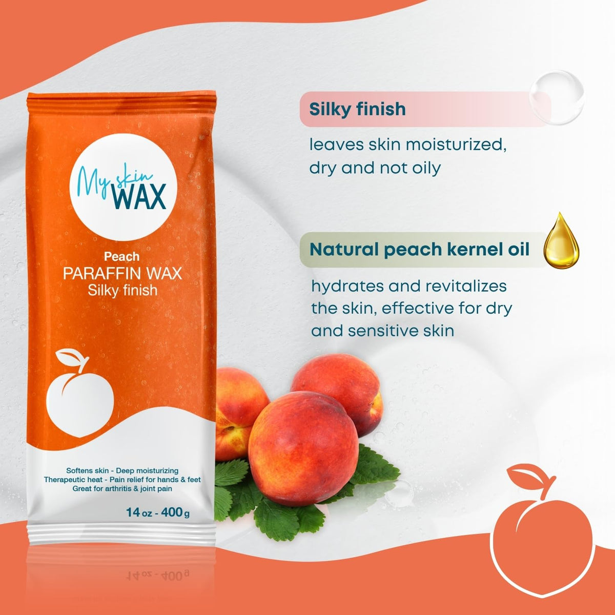 Paraffin Wax Refills Maxi Pack for Hands and Feet Bath – 6 Large Blocks 5.25 lb Peach Scent, Moisturizing Non-Greasy Wax for Arthritis Relief, Pedicure, Home Spa