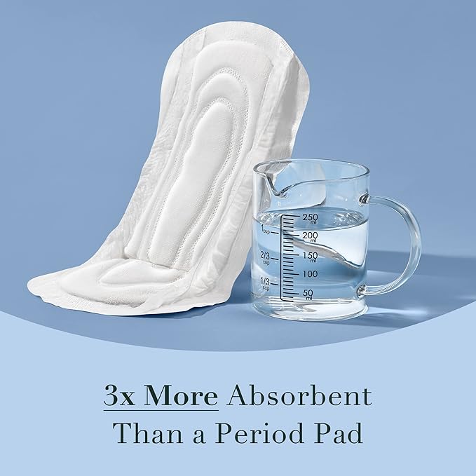 Rael Incontinence Pads for Women, Organic Cotton Cover - Postpartum Essential, Heavy Absorbency, Bladder Leak Control, 4 Layer Core with Leak Guard Technology, Long Length (Moderate, 30 Count)