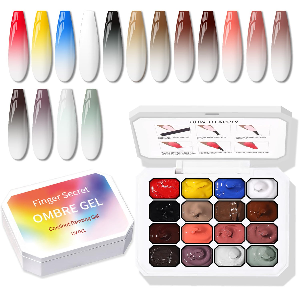Sponge Pat Paint Nail Gel, Ombre Nails Gradient Gel Nail Blush Blooming Aura Nails Drawing Stripper Floral Painting DIY Nail Art, No Wipe, UV/LED Curing (16 Colors C)