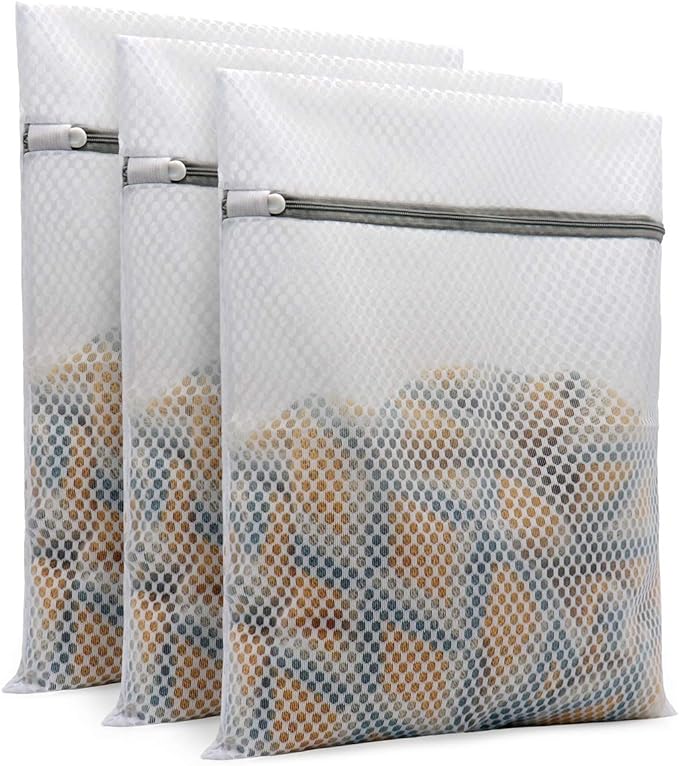 Muchfun 3Pcs Durable Honeycomb Mesh Laundry Bags for Delicates 12 x 16 Inches (3 Medium)