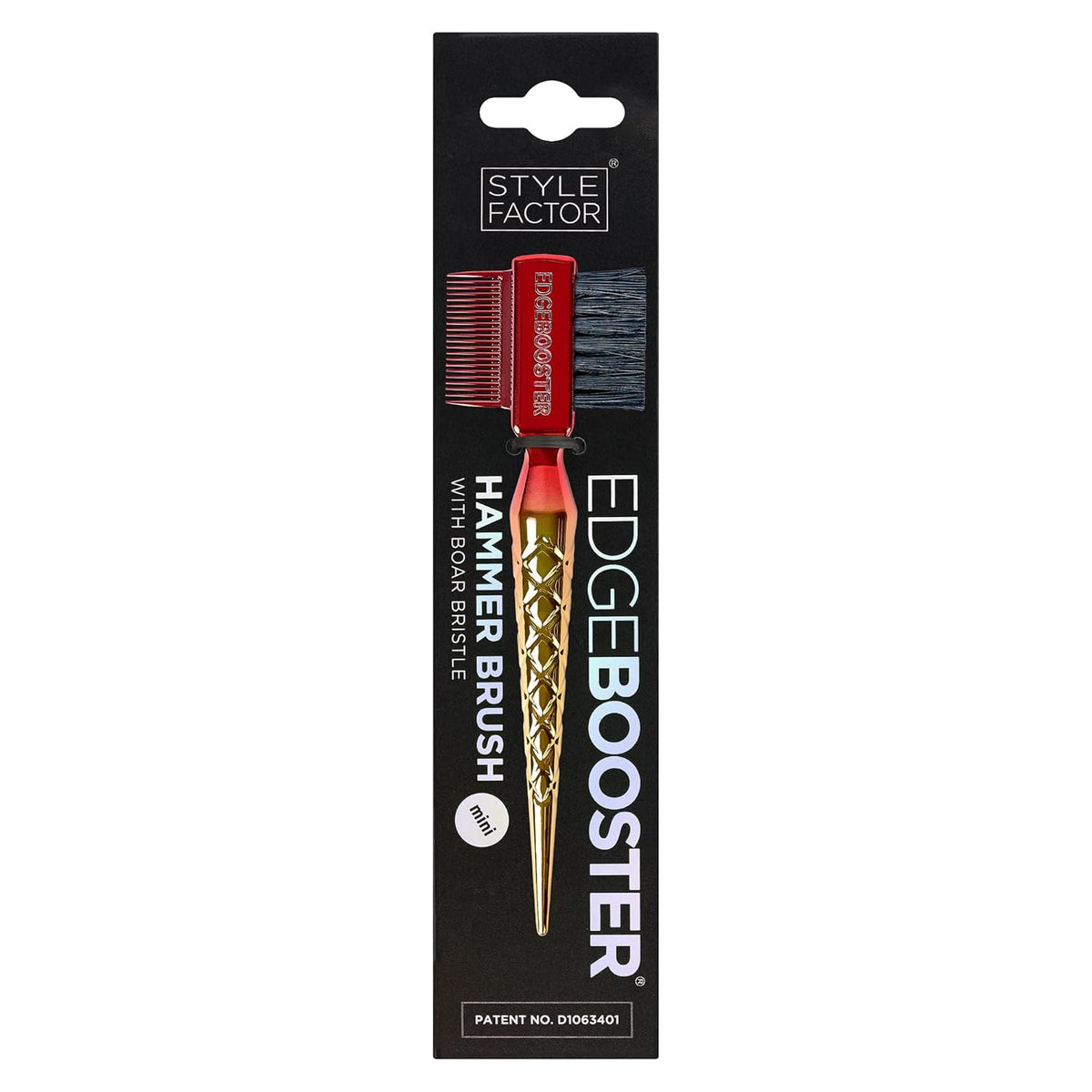 STYLE FACTOR EDGE BOOSTER® Hammer Brush Rat Tail– Double-Sided Edge Control Brush & Comb with Boar Bristles – For Edges, Slick Backs, Baby Hair Styling, and Taming Flyaways- Travel Size