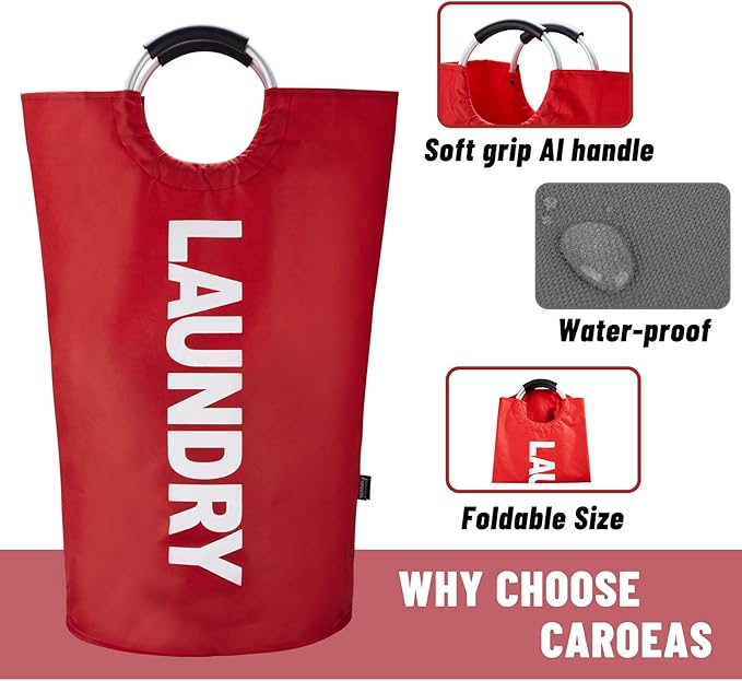 Caroeas 90L Laundry Basket (13 Colors), Waterproof Laundry Hamper, Laundry Bag with Padded Handles, Clothes Hamper Stands Up Well, Collapsible Laundry Basket Easy Storage