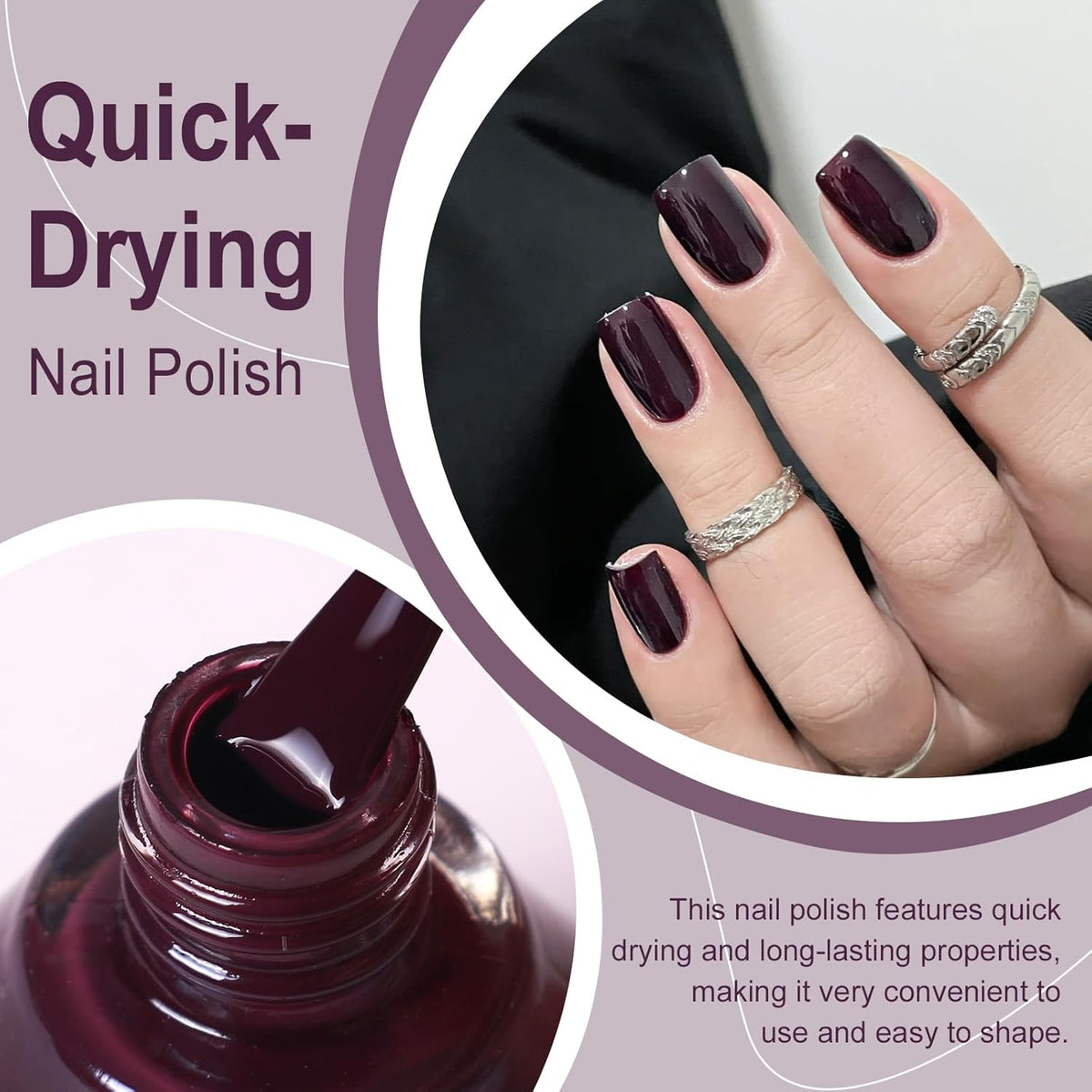 Major Dijit Deep Plum Quick Dry Regular Nail Polish - Nail Art Lacquer, 0.41 Fl Oz