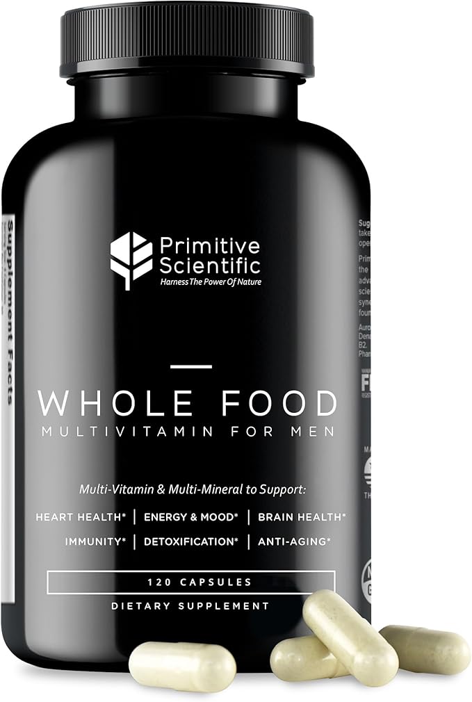 Whole Food Natural One-a-Day Multivitamin and Mineral Capsules for Men - All-Day Energy, Inner Zen, and Stronger You (120 Capsules)