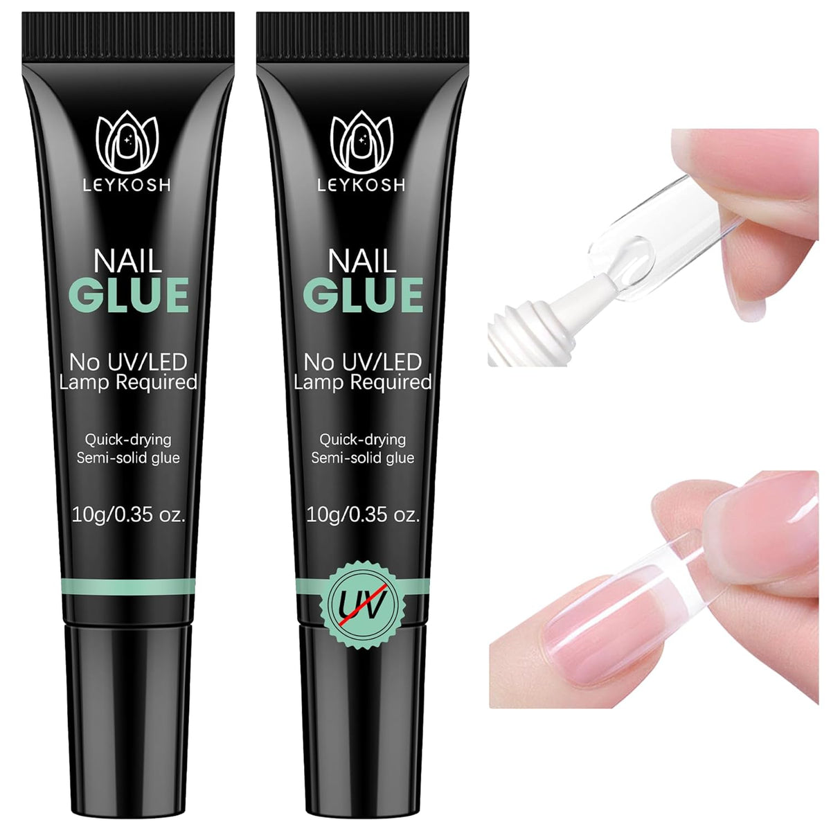 Nail Glue for Press Ons, 10s Fast-Drying No U V Light Needed - Upgrade Super Strong Semi Solid Nail Glue Last Up to 28+ Days & Easy to Remove, 10g*2 High Capacity Suitable for Fake & Acrylic Nail Tips