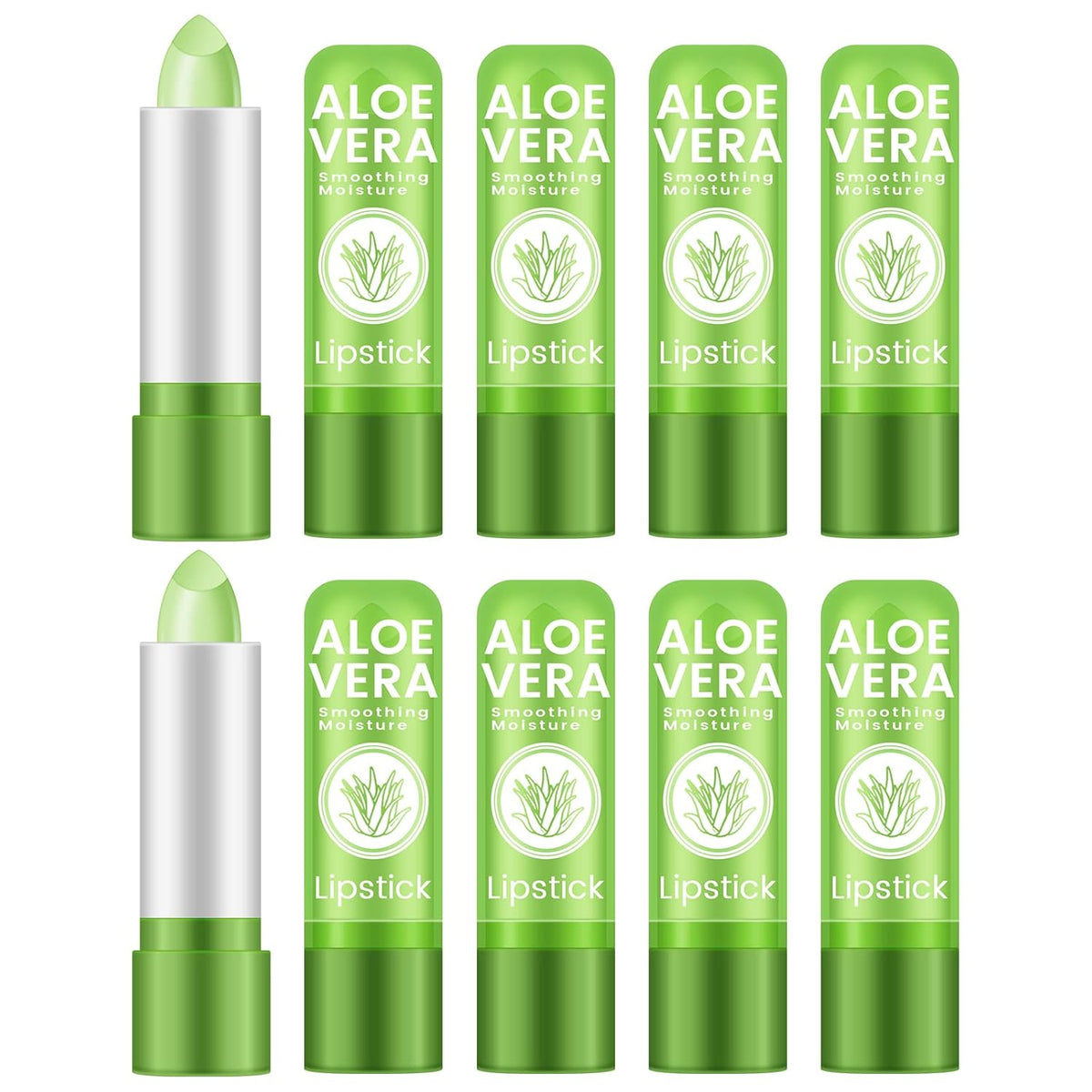 Ownest 10 Pcs Aloe Vera Lip Balm, PH Color Changing Lipstick, Change from Green to Natural Pink, Deep Hydrating Tinted Lip Balm, Daily Lip Moisturizer for Dry Cracked Lips, with Real Aloe Vera