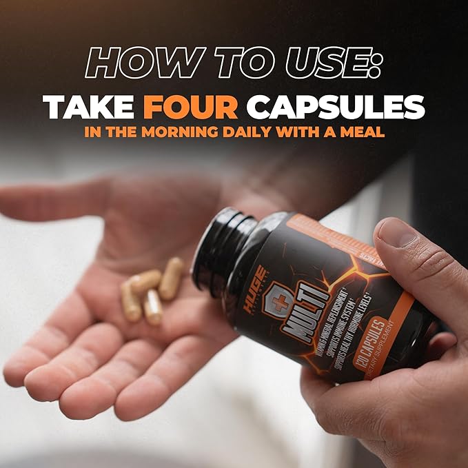 Huge Multi, Multivitamin for Men, High-Performance All-in-One Formula for Athletes & Bodybuilding, Vitamin & Mineral Replenishment, Supports Immune System & Healthy Hormone Levels (120 Capsules)