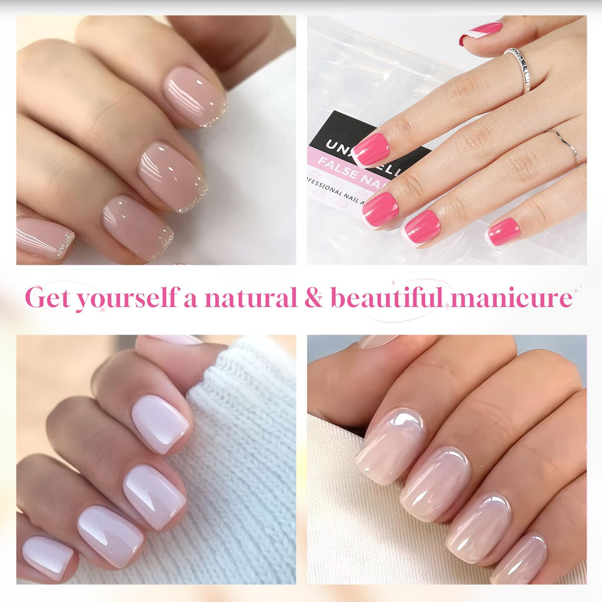 UNA GELLA Extra Short Square Nail Tips, 312pcs XS Square Gel Nail Tips, Soft Gel Full Cover Half Matte No Need File Acrylic Fake Nails for Nail Extension Home DIY Nail Salon 12 Sizes