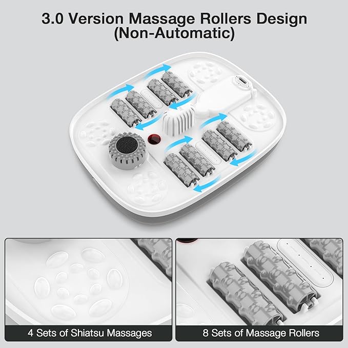HOSPAN Collapsible Foot Spa with Heat, Bubble, Red Light, and Temperature Control, Foot Bath Massager with 8 Shiatsu Massage Rollers, Pedicure Foot Spa for Relaxation and Stress Relief