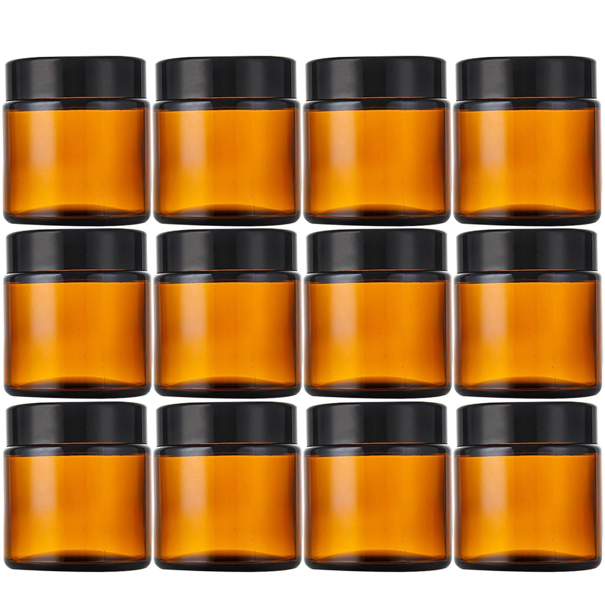 Lil Ray 4 oz Round Amber Glass Jar with Inner Liners and Black Lid (12pcs)