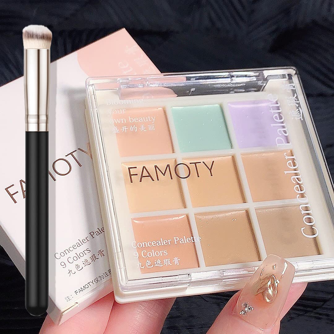 9 Color Correcting Concealer Palette With Concealer Brush, Tattoo Concealer, Cream Contouring Makeup Kit, Corrects Dark Circles Red Marks Scars Light Mediumor creamy concealer A4