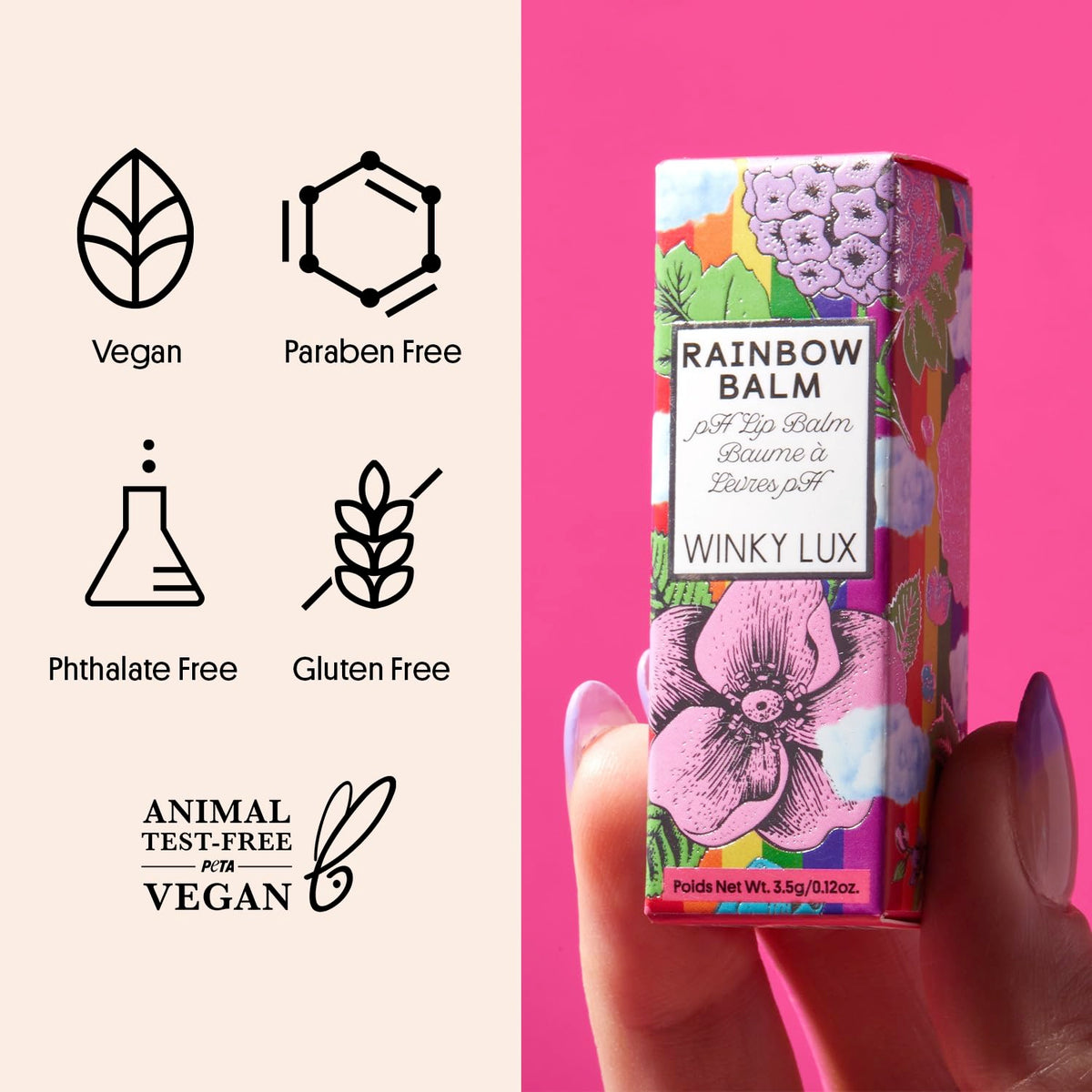 Winky Lux Rainbow Tri-Color Tinted Lip Balm – Hydrating Lip Care with Jojoba Oil & Vitamin E, Sheer Pink Tint, Moisturizes and Softens Dry Lips