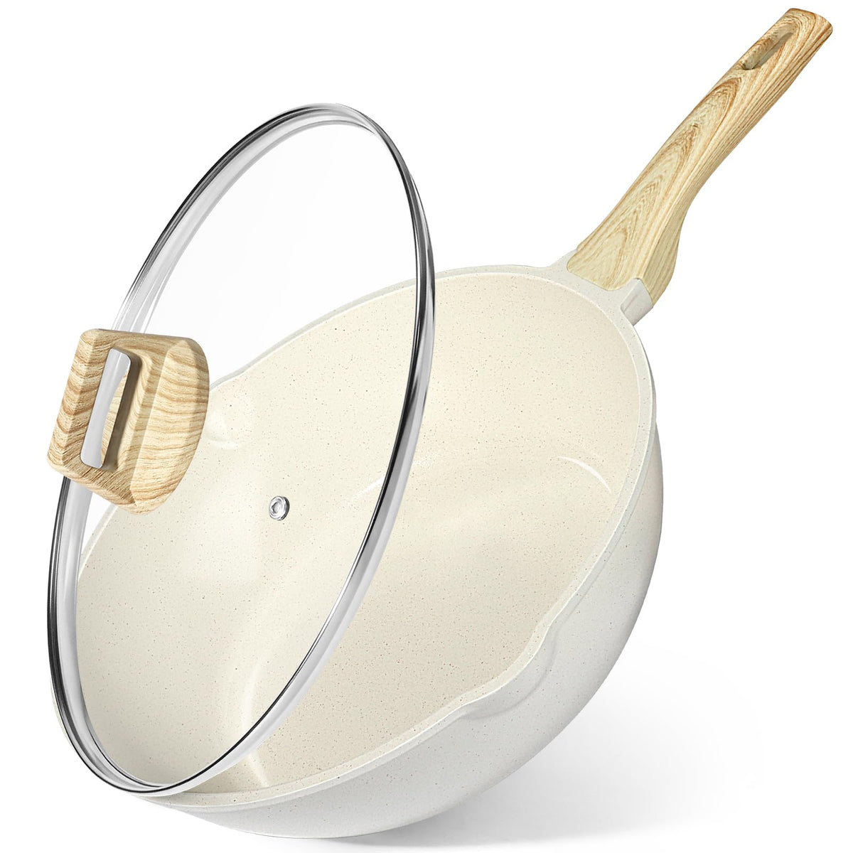 GiPP Ceramic Nonstick Deep Frying Pan Skillet, 12" Saute Pan with Lid, Induction Cookware Non Stick Cooking Pan, PTFE PFOA PFOS APEO Free,White