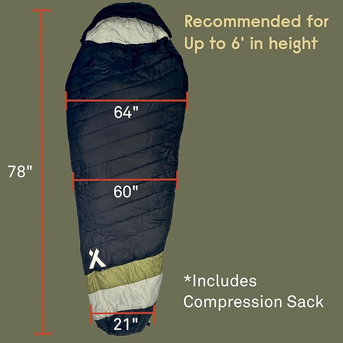 15 Degree Sleeping Bag for Adults 3-4 Season, for Cold Weather, Backpacking, Camping, Survival, Hiking, with Compression Sack and Ergonomic Adjustable Hood - Black
