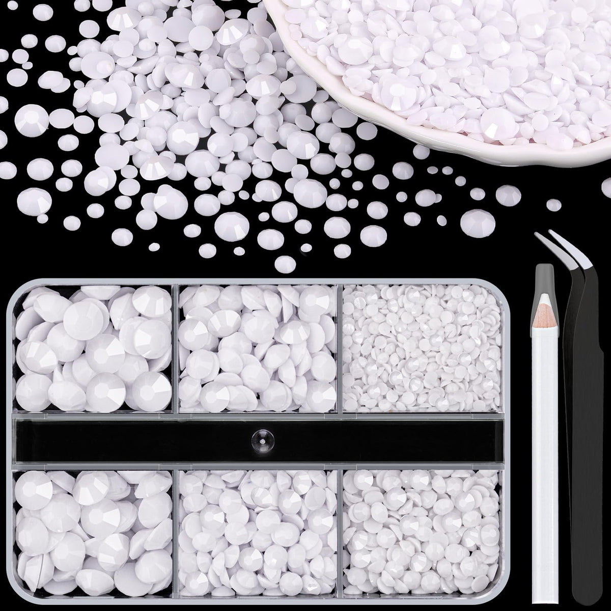 Resin Rhinestones for Crafting, 1 Box White Multi Sizes Flatback Bedazzling Crystals for Crafts Nail Art Decoration, Non Hotfix Gems Charms for Tumbler Shoes Clothing Fabric Face Makeup