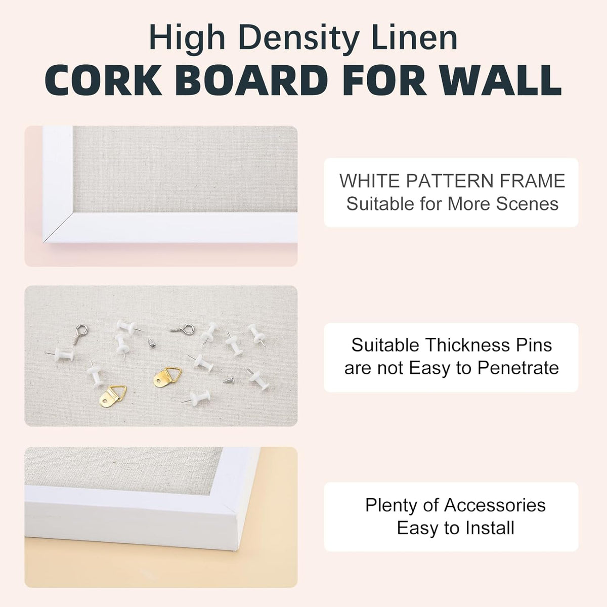 OWLKELA 11"x14.6" inch Bulletin Board with Linen, White Wood Style Frame, with 10 Pushpins, Linen Cork Board, Ideal for School, Home & Office