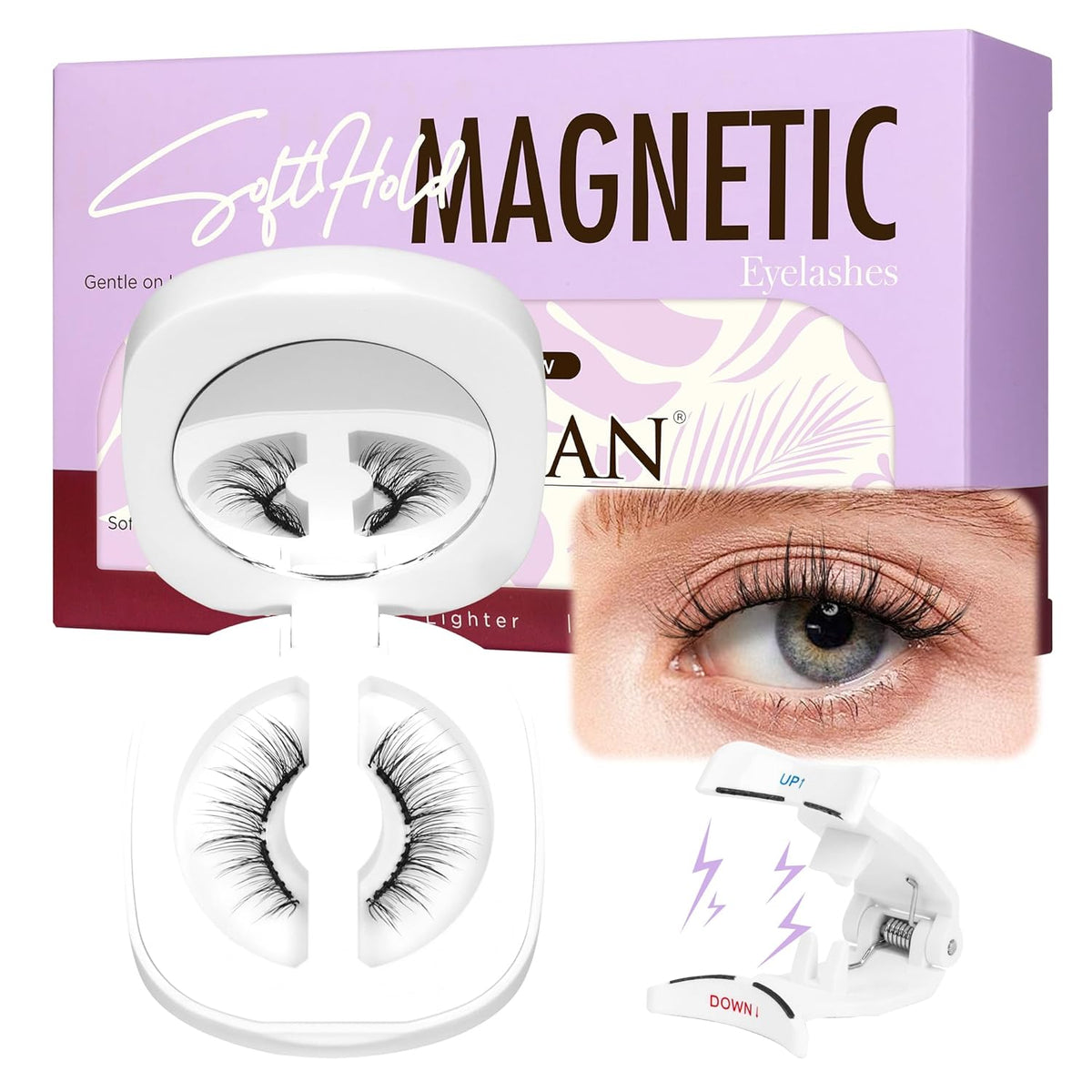 BEYELIAN Magnetic Eyelashes with Applicator, Soft Magnetic Lashes Natural Look Comfortable & Secure Fit Easy to Apply Reusable (1 Pairs, CS01)