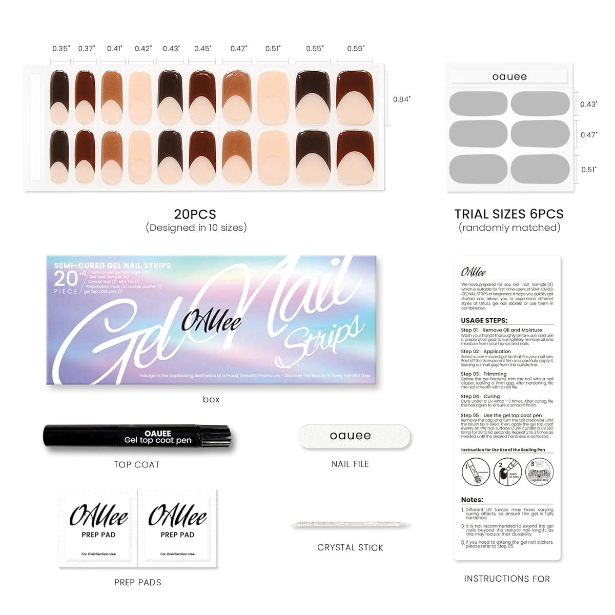 Semi Cured Gel Nail Strips | Built-In Gel Top Coat | UV Light Required | Salon Quality, Easy Application And Removal (Cocoa Edge Nails)