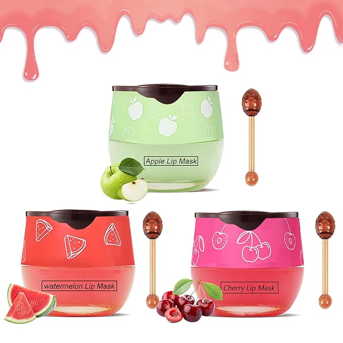 3PCS Bee Lip Balm Honey Pot, Moisturizing Propolis Lip Mask,Hydrating Prevention Dry and Cracked Lip Scrubs Exfoliator,Lip Sleep Mask Reduces Lip Lines Lip Skin Care Products