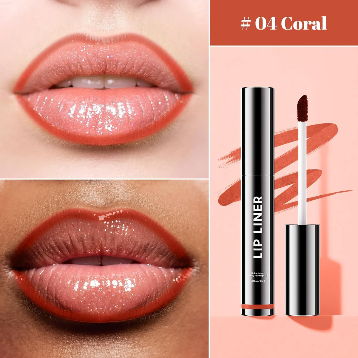 Lip Stain - Long Wear Tattoo Lip Liner, Waterproof & Transfer-proof Peel Off Lip Stain with Matte Finish, Lip Tint For All Skin Types, Great Gifts for Women (Coral)