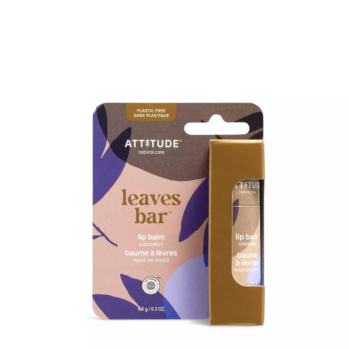 ATTITUDE Plastic-free Lip Balm, EWG Verified Plant- and Mineral-Based Ingredients, Vegan and Cruelty-free Personal Care Products, Coconut, 0.3 Oz (Pack of 2)