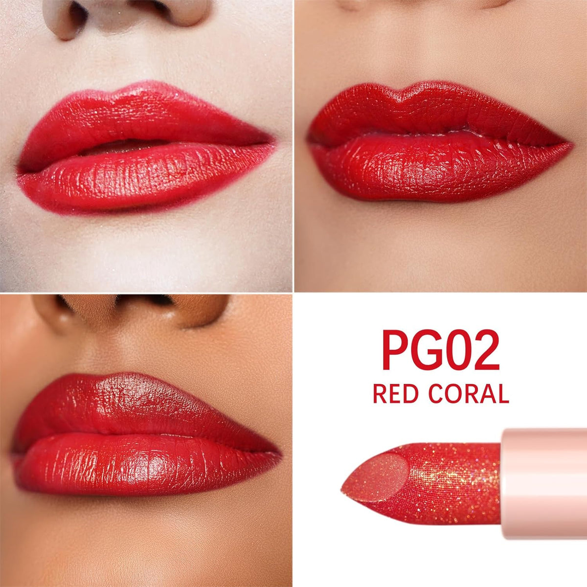 Oulac Moisturizing Coral Red Lipstick - Tinted Lip Balm Infused with Damask Rose Oil Alleviate Lips, Shiny & Lightweight Lip Makeup Vegan & Gluten Free, PG02 Red Coral
