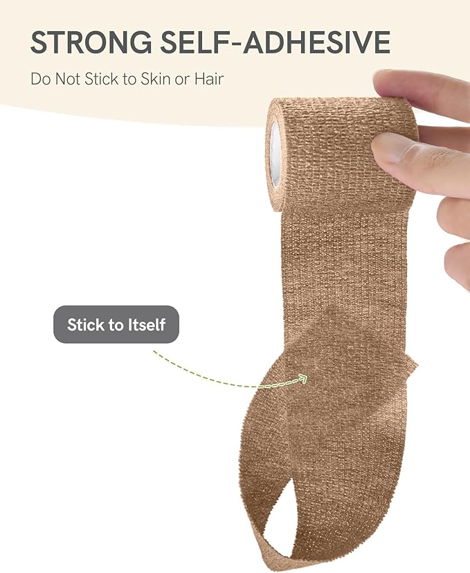 FriCARE Self Adhesive Bandage Wrap, Medical Tape in First Aid Kit, Cohesive Bandages for Wounds Sport Vet, FSA/HSA Eligible, 2 Inches X 5 Yards 6 Rolls, Walnut Brown