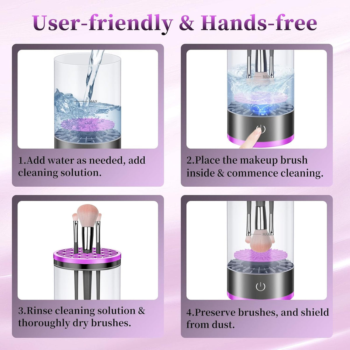 Electric Makeup Brush Cleaner, Quick Efficient Machine for Deep Cleaning All Types of Brushes, Portable Compact Design for Travel Home Use, for Makeup Lovers & Professionals - Purple