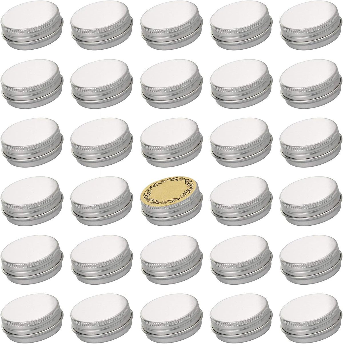 0.5 oz Screw Top Aluminum Tin Jar with Screw Lid and Blank Labels (Silver - Pack of 32)