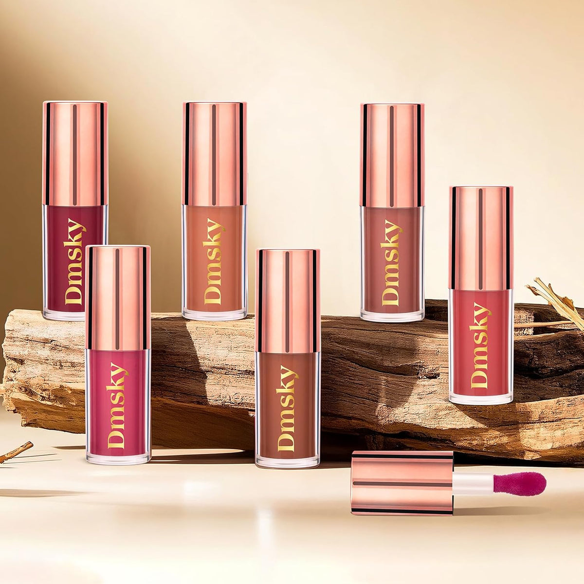 Dmsky Hydrating Glossy Lip Stain 6 Pack, Long-Lasting Lip Gloss Bulk Set, Lightweight Lip Tint with 6 Colors, Lip Gloss for Women and Girls Makeup