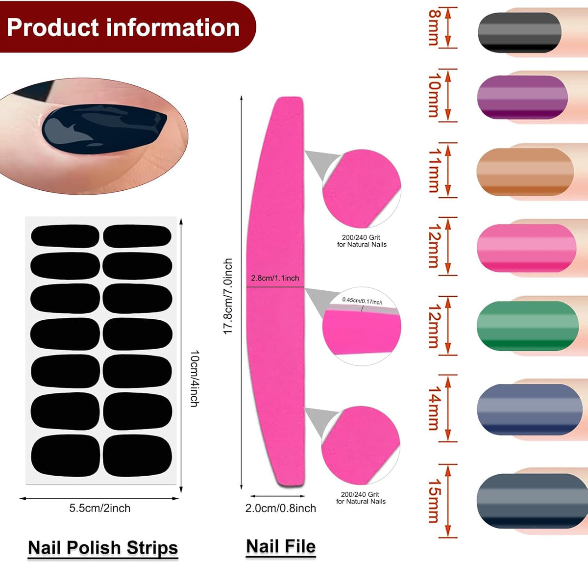 SILPECWEE Nail Stickers Full Nail Wraps (20 Sheets, Bright Color), Self Adhesive Nail Polish Strips, Gel Strips Manicure Design, Fingernail Sticker Nails for Women with File