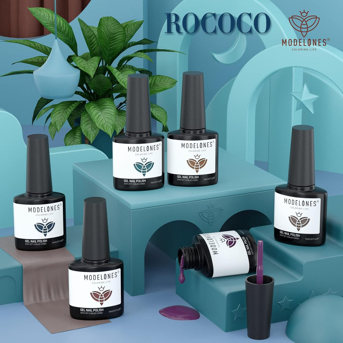 modelones Gel Nail Polish Set 6 Dark Colors, Morandi Shades Wine Purple Prussian Blue Brown Gel Polish High Pigmented Nail Art Kit Soak Off Manicure at Home DIY Women Girl Gift