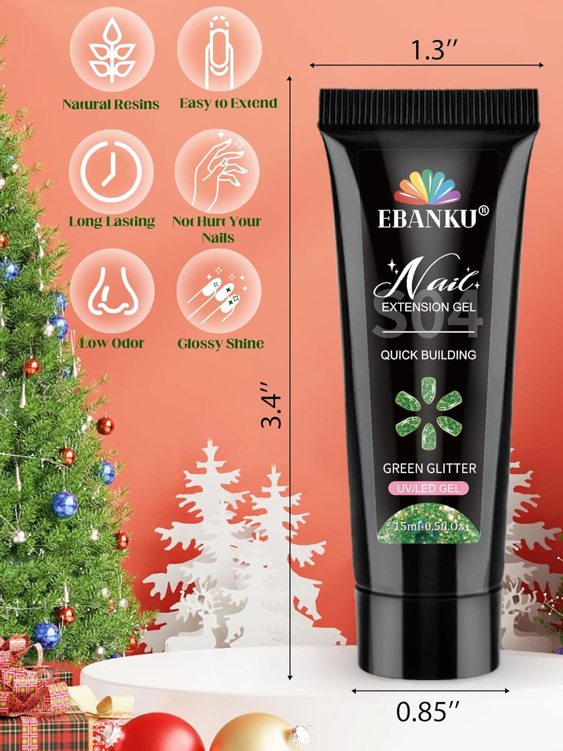 Poly Nail Extension Gel Kit -EBANKU Christmas 6 Colors Poly Nail Gel White Green Red Glitter Golden Classic Colors Christmas Builder Nail Gel Manicure Gift for Nail Art Decoration DIY at Home