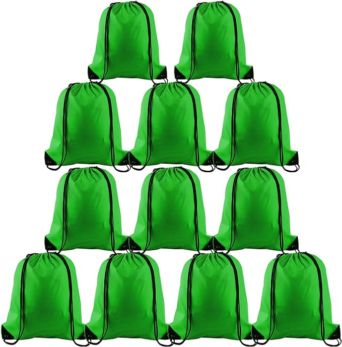 KUUQA 12 Pcs Drawstring Backpack Bags String Backpack Bulk Sport Gym Sack Bags for Traveling and Storage (Dark Green)