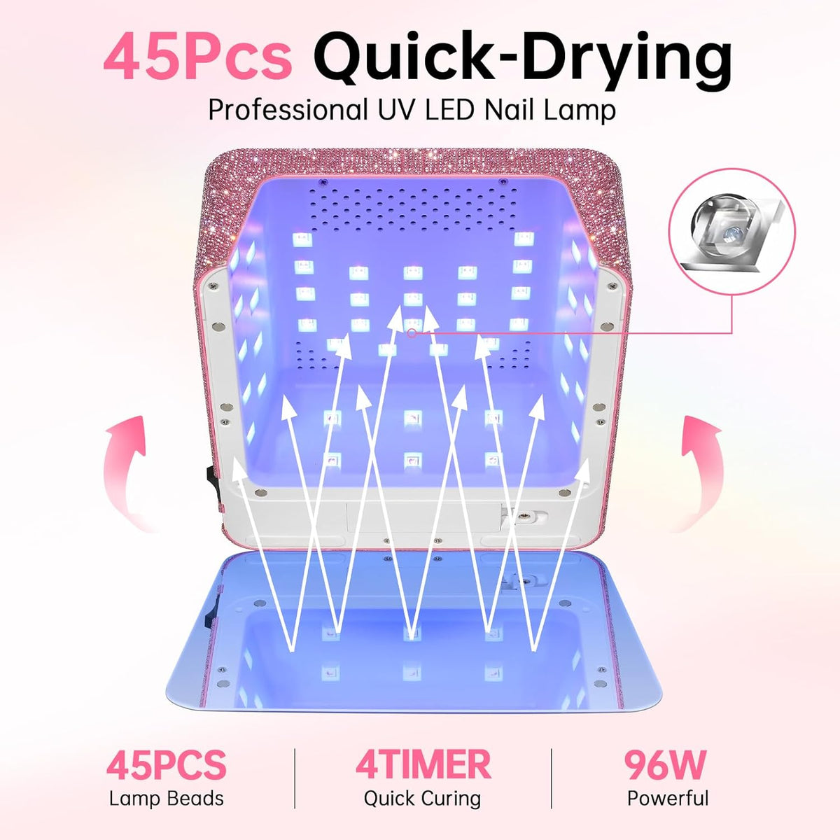 Cordless UV Nail Lamp for Gel Polish 96W,Rechargeable LED Nail Light Professional Nail Dryer with 4 Timer Setting,Touch Control & Auto Sensor,Fast Curing lamp for Salon & Home