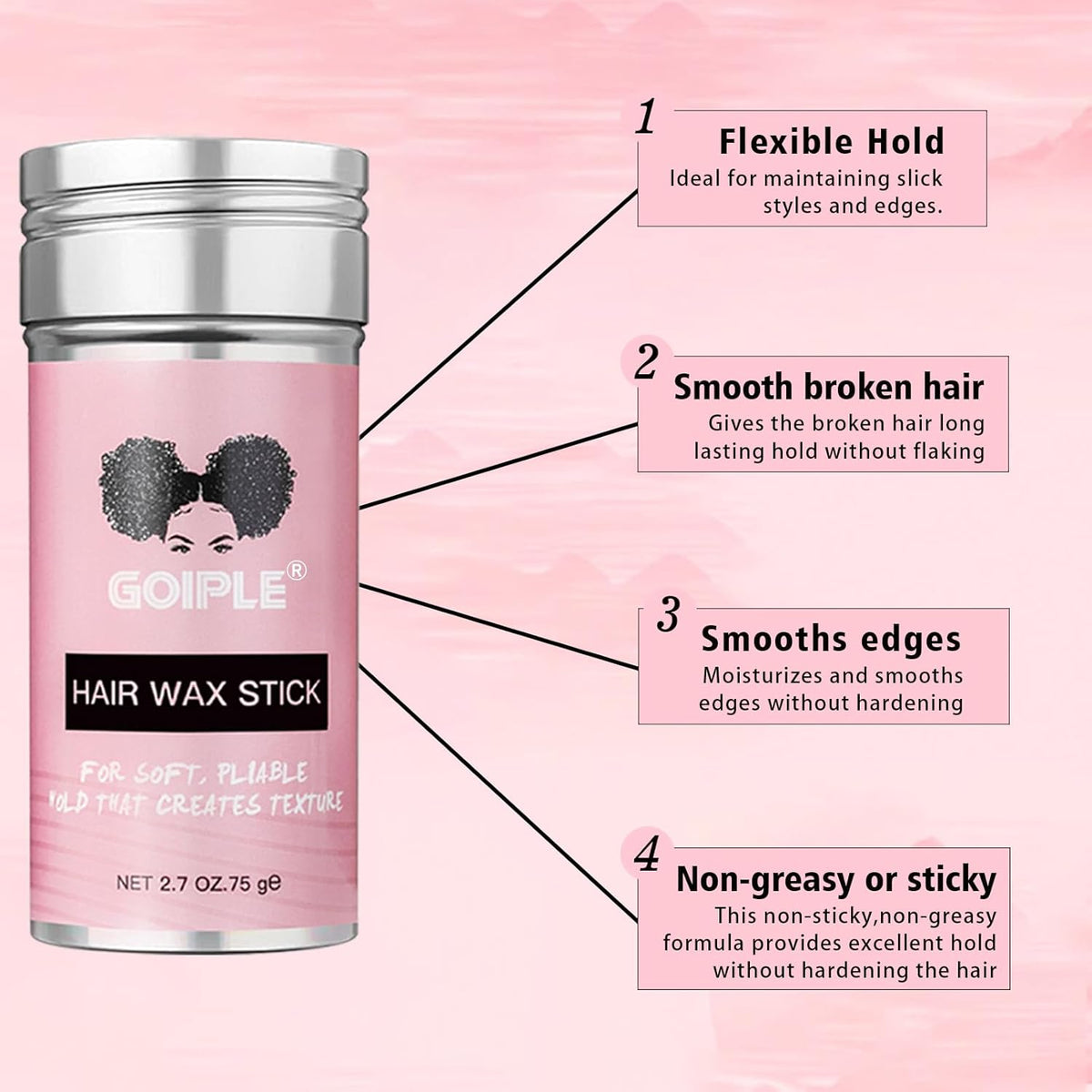 Strong Hold Non-Greasy Edge Control Gel and Wax Stick with Hair Comb for All Hair Types - No Flaking Edge Wax for Styling Black Hair Wigs
