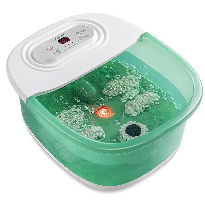 Niksa Foot Spa Bath Massager with Heat, Bubbles, Vibration and Red Light,4 Massage Roller Pedicure Foot Spa Tub for Feet Stress Relief,Foot Soaker with Mini Acupressure Massage Points Green