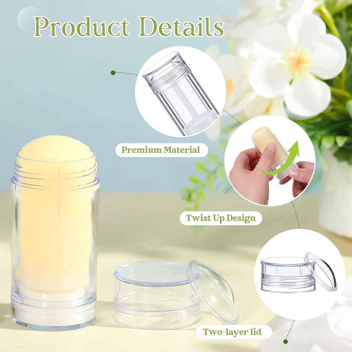 30 Pcs Empty Deodorant Containers Twist up Filling Stick Plastic Deodorant Container Refillable Bottles Bottomfill Round Lip Balm Tubes for Homemade DIY Lipstick Crayon(15 ml,Clear)