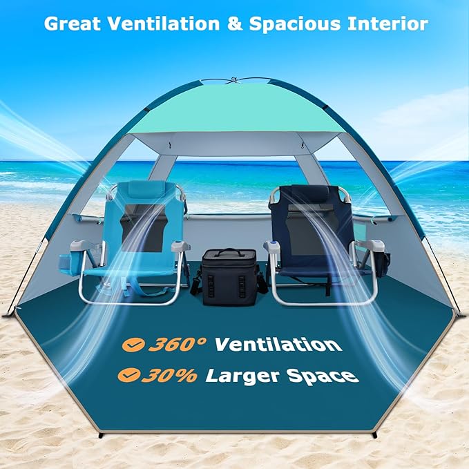 COMMOUDS Beach Tent Sun Shade for 3/4-5/6-7/8-10 Person, UPF 50+ Beach Sun Shelter Canopy Tent, Lightweight, Easy Set Up and Carry
