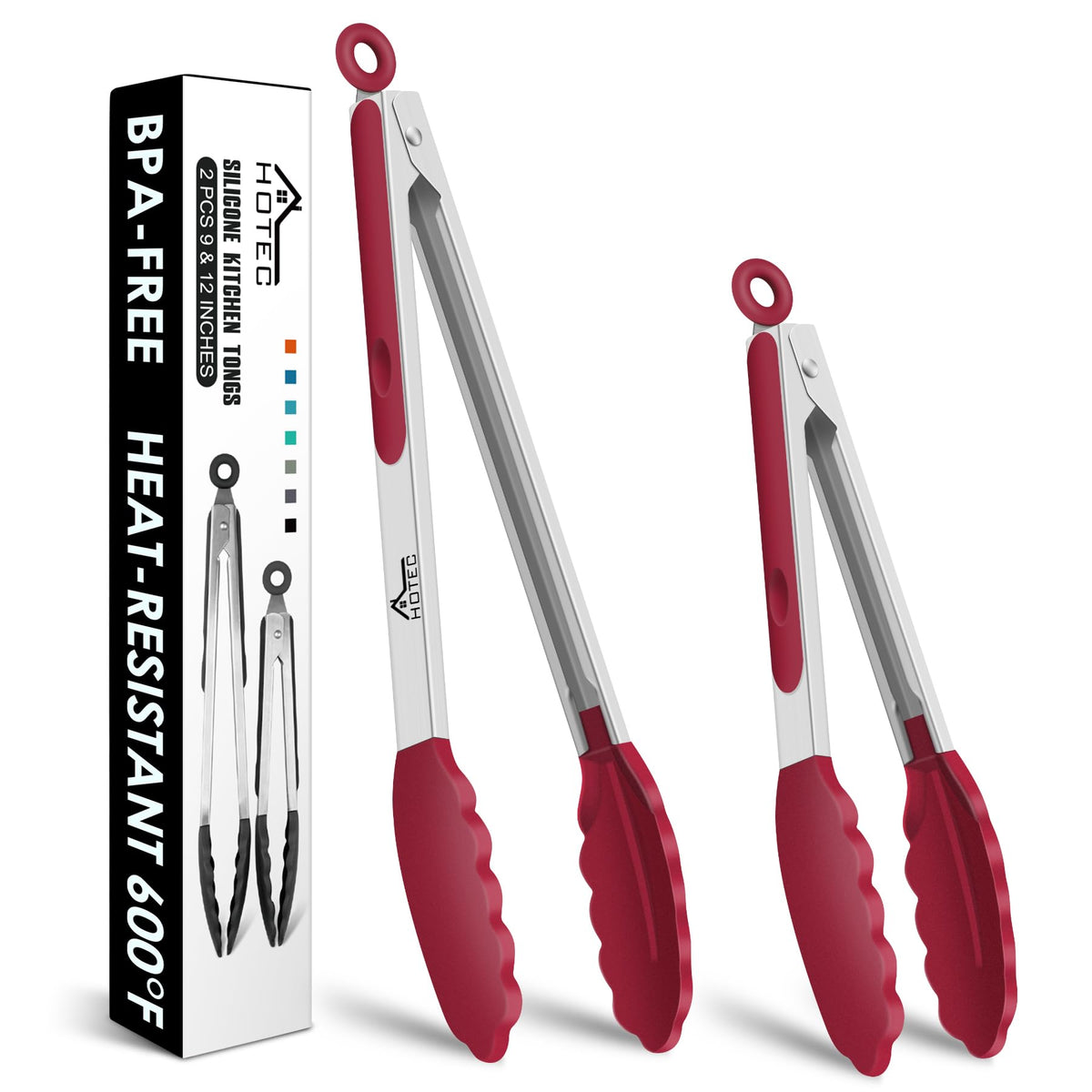 HOTEC Premium Stainless Steel Locking Kitchen Tongs with Silicon Tips, Set of 3-7", 9" and 12" (Purple)