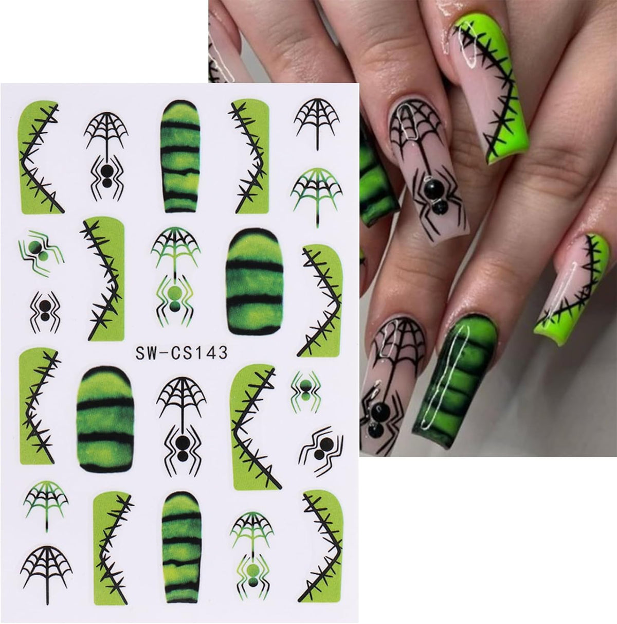 6 Sheets Halloween Nail Art Stickers Decals 3D Self-Adhesive Cartoon Bat Spider Web Skull Nail Stickers French Flame Spider Web Heart Nail Decals Supplies for Women DIY Holiday Manicure Decorations