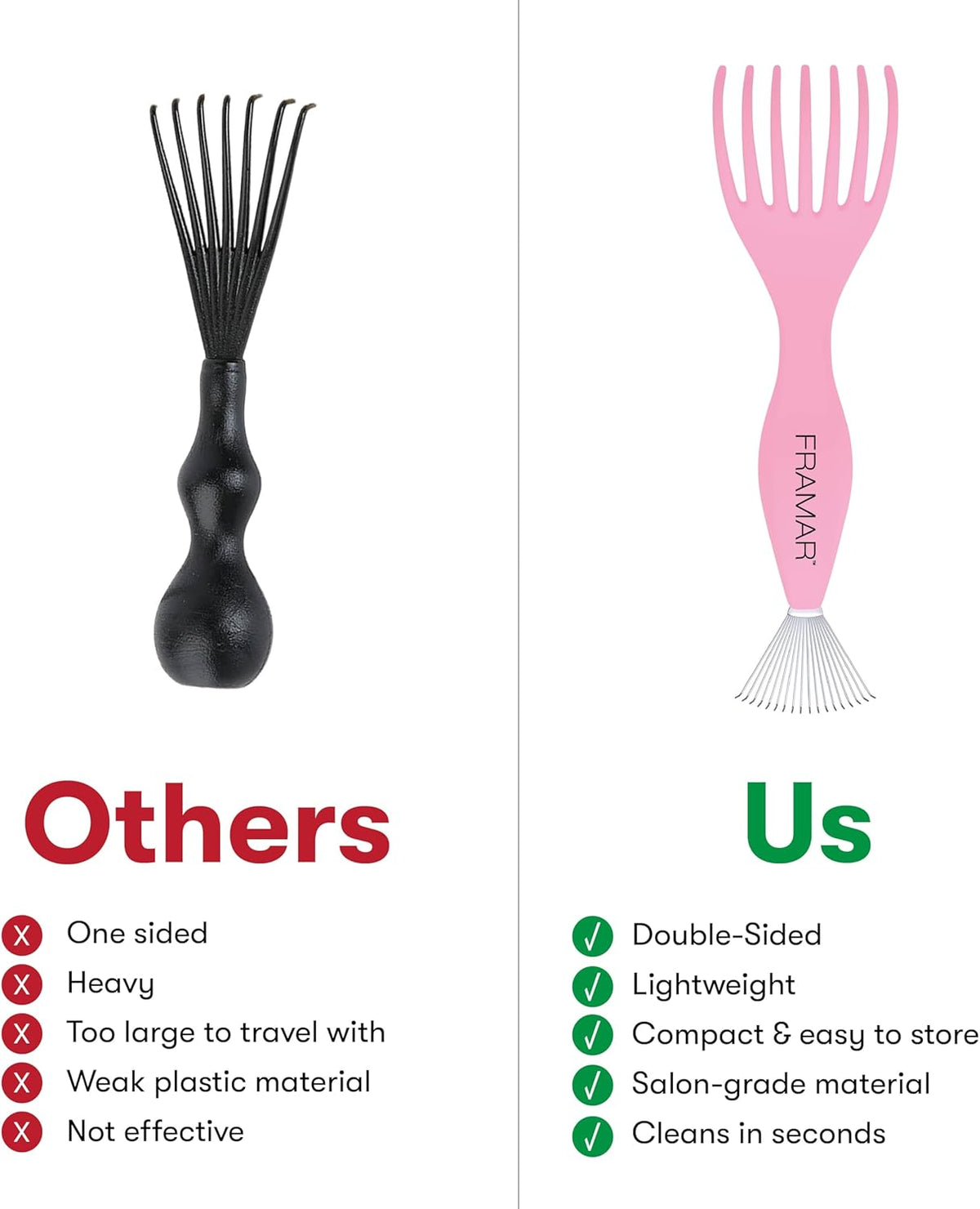 FRAMAR Premium Hair Brush Cleaner Tool – Hairbrush Cleaner Tool, Brush Cleaner Tool for All Types, Comb Cleaner – 2 in 1 Design Removes Hair & Build up Instantly – Pink
