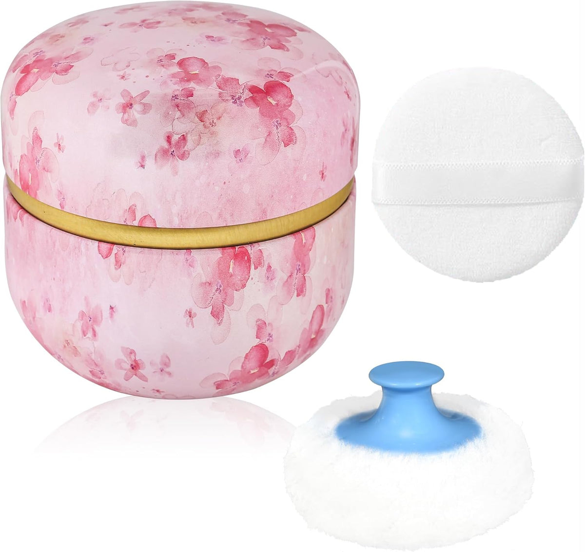 WEMEGA Body Powder Case with Powder Puff Powder Container Tea Box for Baby and Women Powder Puff and Powder Case for Travel (Pink Flower1)